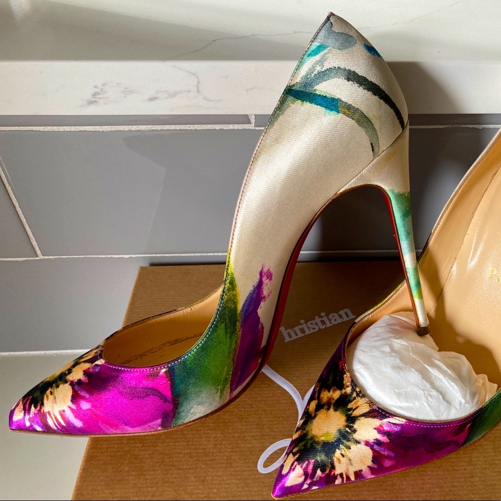 Christian Louboutin Pigalle Follies 100 Maxi Fiori Silk Floral, Size 40 (9/9.5)